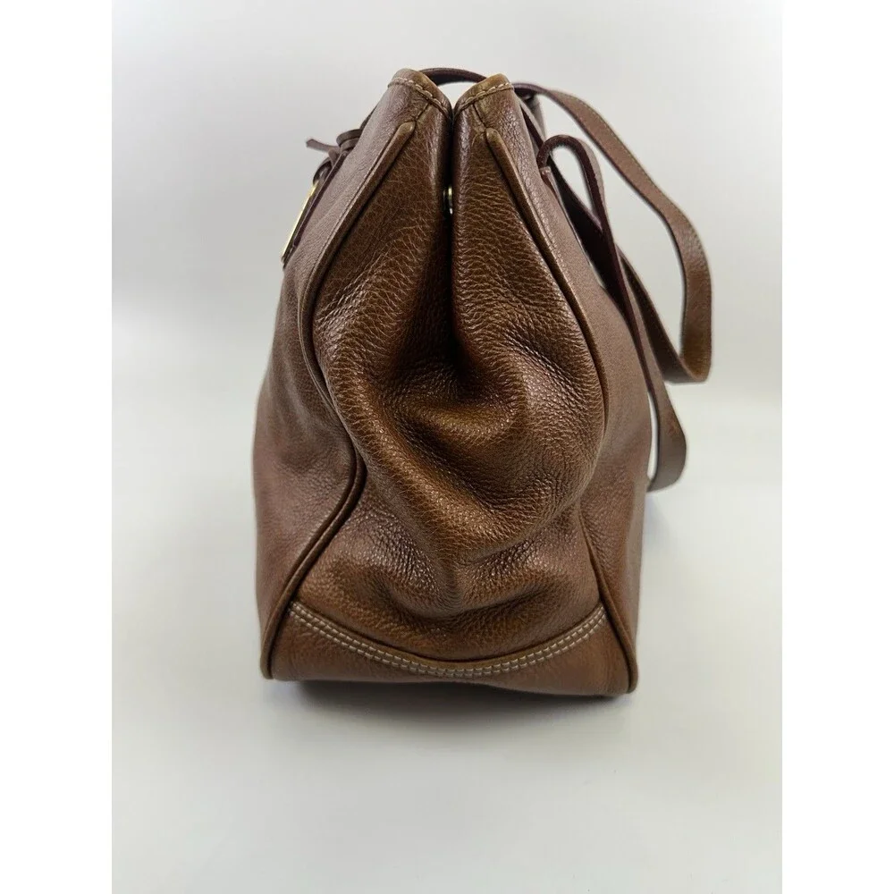 Dooney And Bourke Satchel Tote Bag Brown Pebbled Leather Buckle Large Shoulder